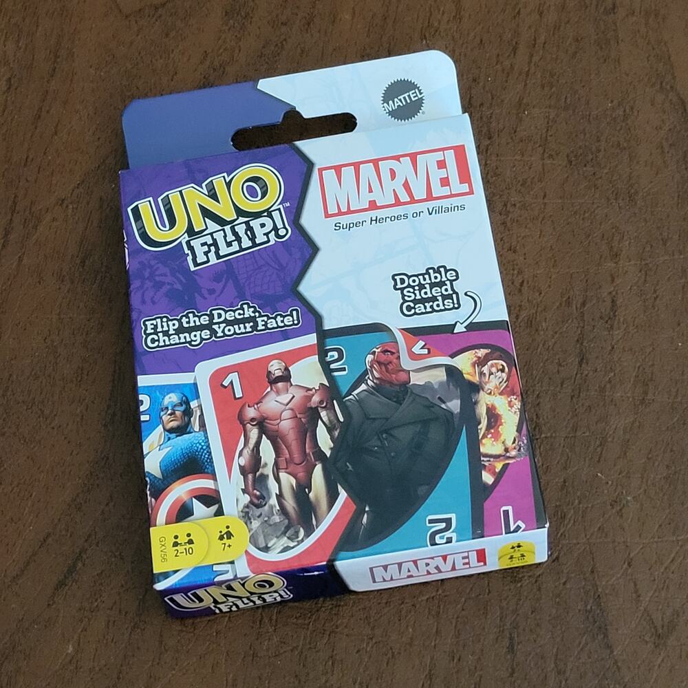 Mattel Games UNO Flip Marvel  Card Game, Table Top Board Game. New, sealed